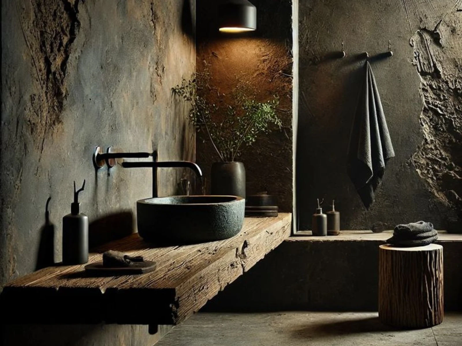 Baño en piedra — idea de interiorismo